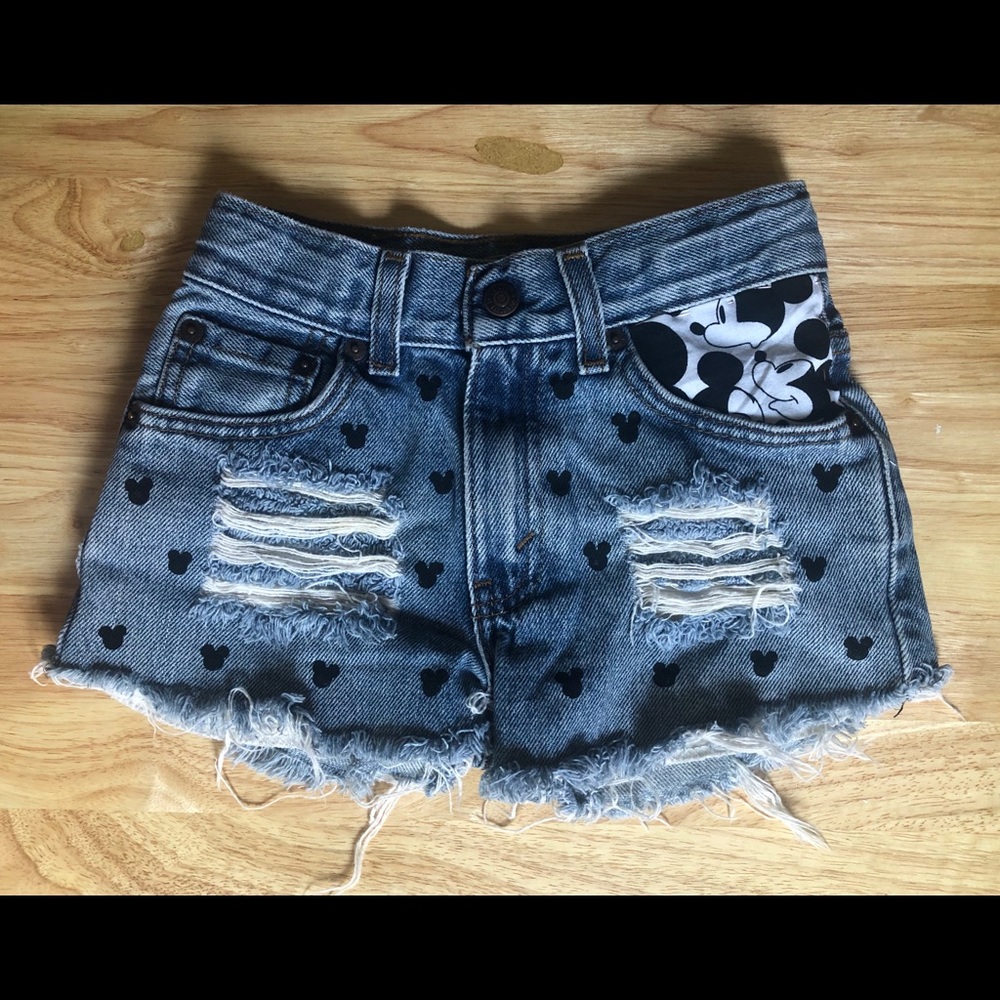Distressed denim shorts